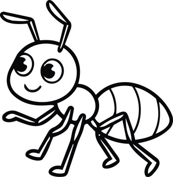 Cute Cartoon Ant Insect Character Outline Illustration
