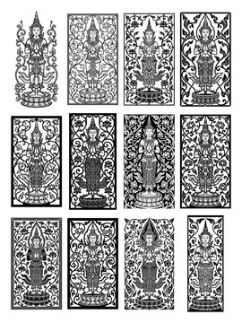 Thai Guardian Statues Collection: A set of intricately designed Thai guardian statues, each a unique piece of traditional art, arranged in a grid.