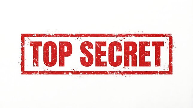 Red top secret rubber stamp impression on a plain white background for classified documents
