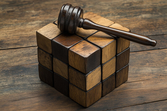 Wooden judge gavel resting on stacked wooden blocks, symbolizing law, justice, authority, and judicial decision making