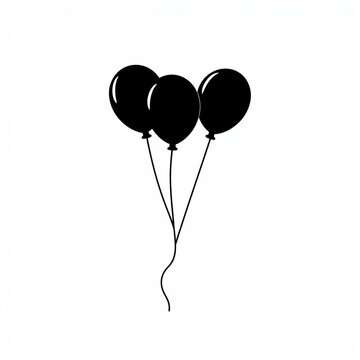 Three black balloons floating in air. Minimalist celebration decor with glossy latex spheres for events and parties.