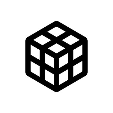 3D black wireframe cube icon with transparent background for digital design and tech projects