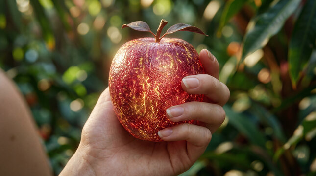 The Fall of Man, Eve holding the forbidden fruit, hesitating before taking the first bite
