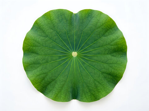A perfectly round green lotus leaf isolated on white background