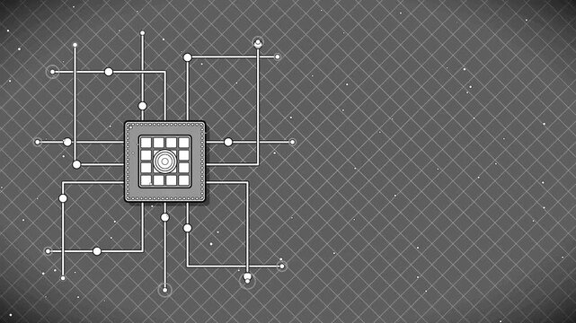 Abstract Monochromatic Dark Grey Microchip Circuit Board Animation with Cross Grid