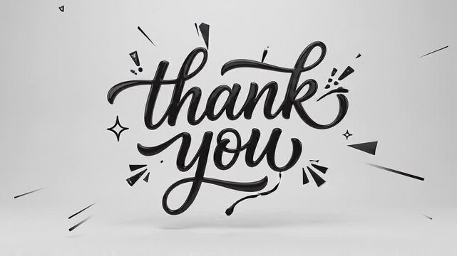 Black liquid ink splashing to form the words "Thank you" with geometric triangle shards on a white background