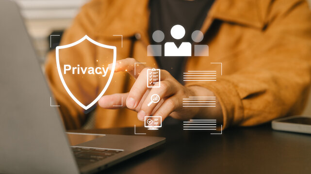 Businessman Using Touch Screen Interface for Privacy Protection and Data Security