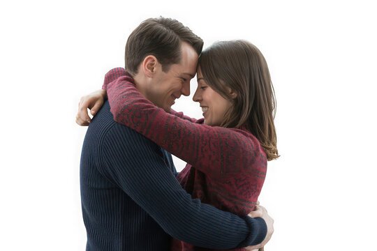 Tender embrace smiling couple affectionate moment romantic connection young love close together