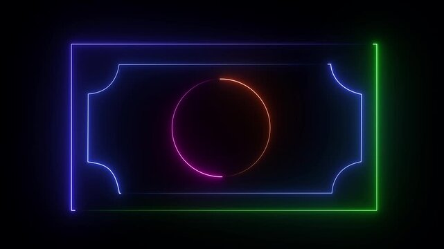 Glowing neon line bank note dollar icon isolated on black background. dollar banknote icon. stacked dollar bills representing motion graphics 