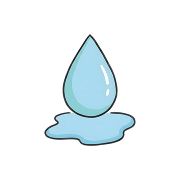 Hand drawn cartoon blue water drop falling into a puddle illustration
