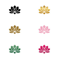 Fototapeta premium Lotus flower logo set isolated on white background, vector botanical icon collection in different colors for spa, beauty, wellness, and yoga branding
