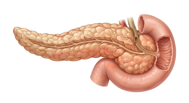 Realistic Human Pancreas and Duodenum Anatomy Digestive System Medical Illustration