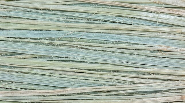 Raffia fibers arranged horizontally create a natural textured background.