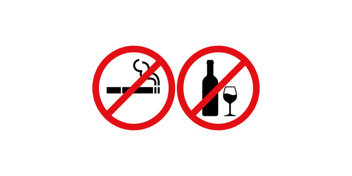 No smoking and no alcohol signs on transparent background vector.