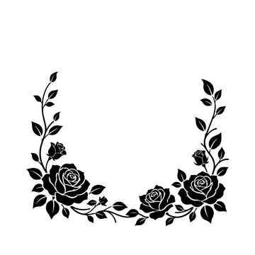 rose floral corner border with leaves elegant decorative botanical design vector illustration