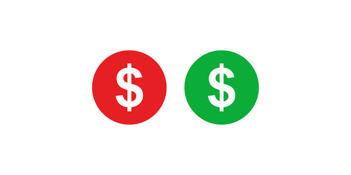 Red and green dollar sign icons indicating financial status or value, money symbols.