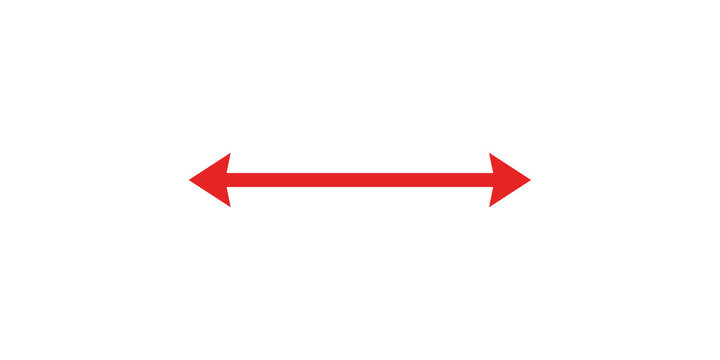 Double sided red arrow pointing horizontally on transparent background.