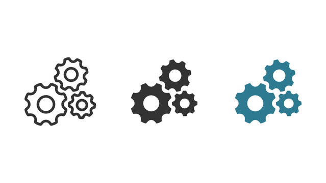 Set of three different gear icons representing industrial mechanical machinery components