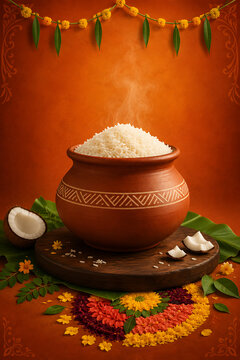 Freshly cooked steaming white rice inside traditional clay pot prepared for happy onam an incredibly beautiful south indian festival in kerala homes