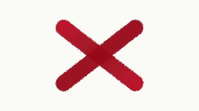 Animated red hand drawn cross mark for rejection or error