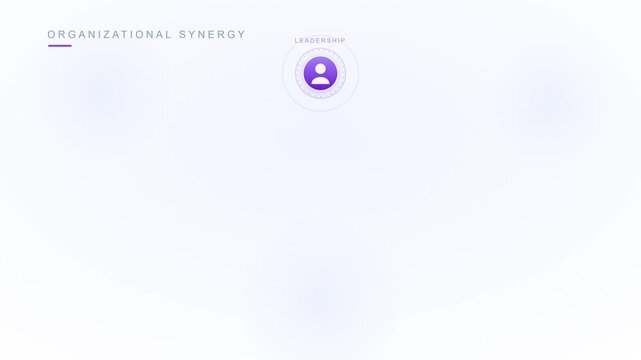 Minimalist organizational synergy and leadership structure digital interface design concept with clean white background and purple profile icon