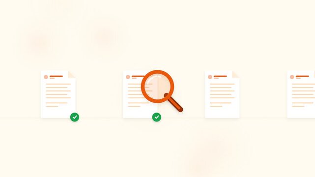 Magnifying glass scanning document checklist with correct and incorrect marks