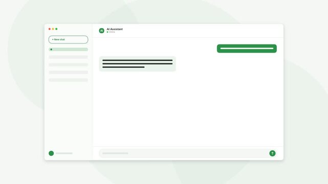 Minimalist software interface dashboard with automated chat message animation