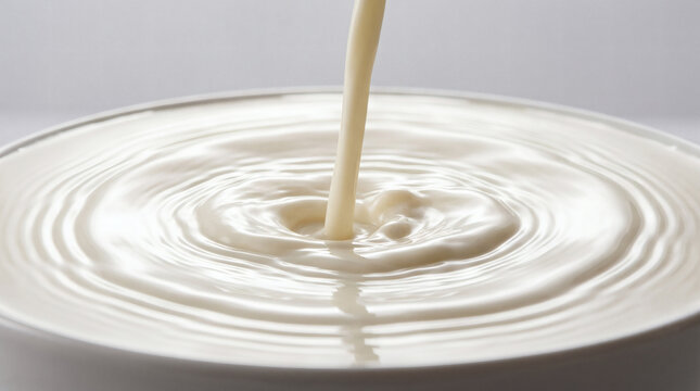 Close up of milk pouring with concentric ripples on the surface