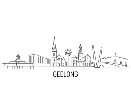 Simple line drawing shows Geelong skyline