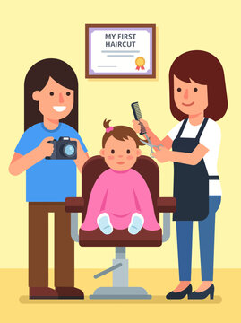 Baby Girl Getting First Haircut Vector Illustration