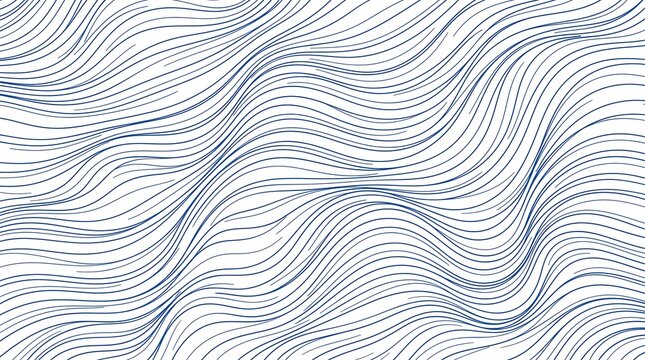 Minimalist blue wavy lines pattern, abstract hand drawn ocean wave texture, elegant flowing line art background for web design