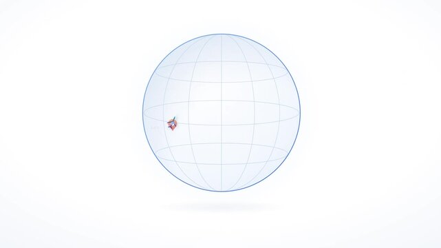Vector animation of a virus particle rotating inside a transparent digital globe representing a pandemic outbreak