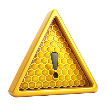 Honeycomb warning sign with exclamation point isolated on transparent background