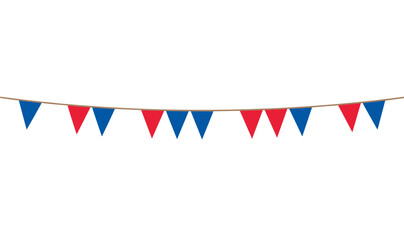 Fototapeta premium Red and Blue Bunting Garland Vector Set with Hanging Triangle Party Flags and Pennant Streamers for Sport Events and Celebration Decorations