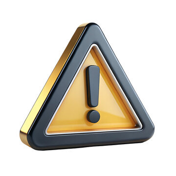 3d render of a yellow and black warning sign with exclamation point isolated on transparent background