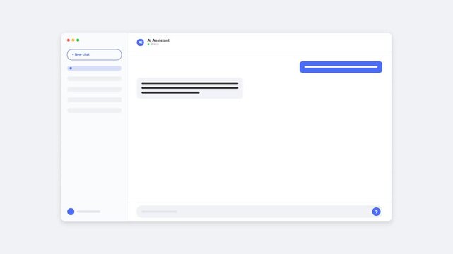 Artificial intelligence chatbot interface with automated text response animation