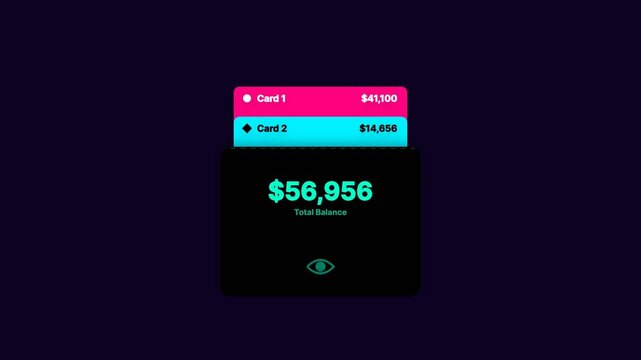 Digital wallet interface showing total balance and credit card account details
