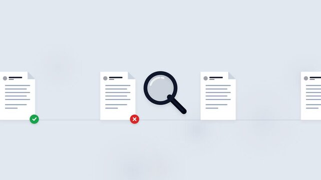 document inspection and search process with magnifying glass animation