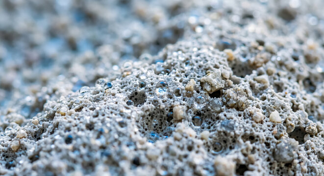 Macro porous pavement surface with water droplets and mineral aggregate