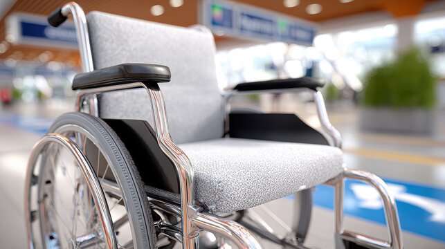 Wheelchair on subway station platform high angle view for accessibility and public transport background and mobility design