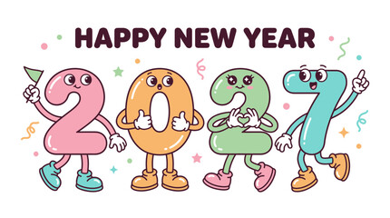 Naklejka premium Cute cartoon character numbers 2027 for New Year celebration.