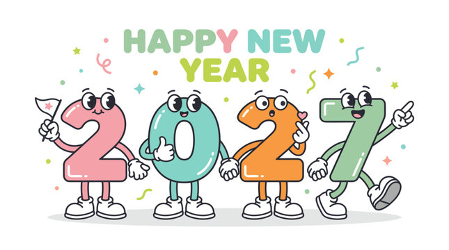 Cartoon mascot characters representing the year 2027 3.