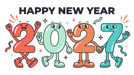 Fototapeta premium Cute Cartoon Numbers 2027 Celebrating Happy New Year 1.