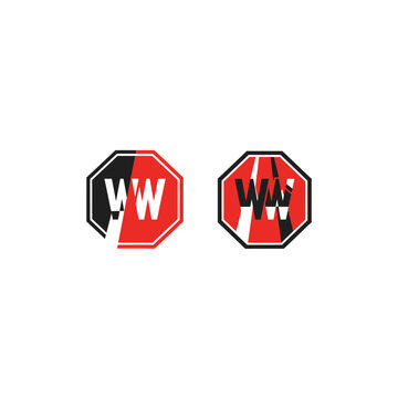 Red stop sign with bold white W logo design for branding and graphics