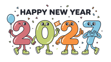 Fototapeta premium Happy New Year 2027 Cartoon Character Numbers 6.