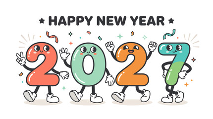 Fototapeta premium Happy New Year 2027 Cartoon Character Numbers 4.