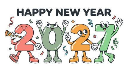 Fototapeta premium Happy New Year 2027 Cartoon Character Numbers Celebration 2.