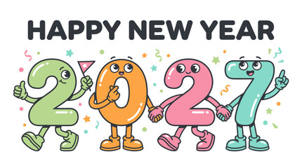 Fototapeta premium Happy New Year 2027 Cartoon Character Numbers Illustration 7.