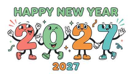 Fototapeta premium Happy New Year 2027 Cartoon Character Numbers Illustration 8.