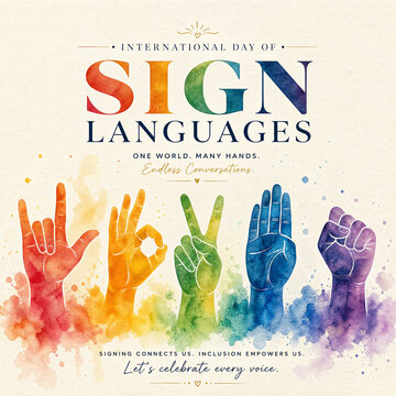 International day of sign languages colorful hands poster